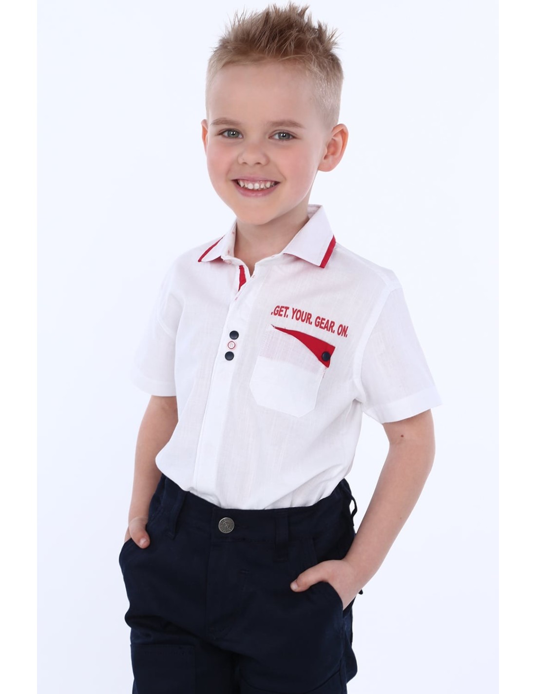 Boy\'s white shirt with red elements NDZ7497 - Online store - Boutique